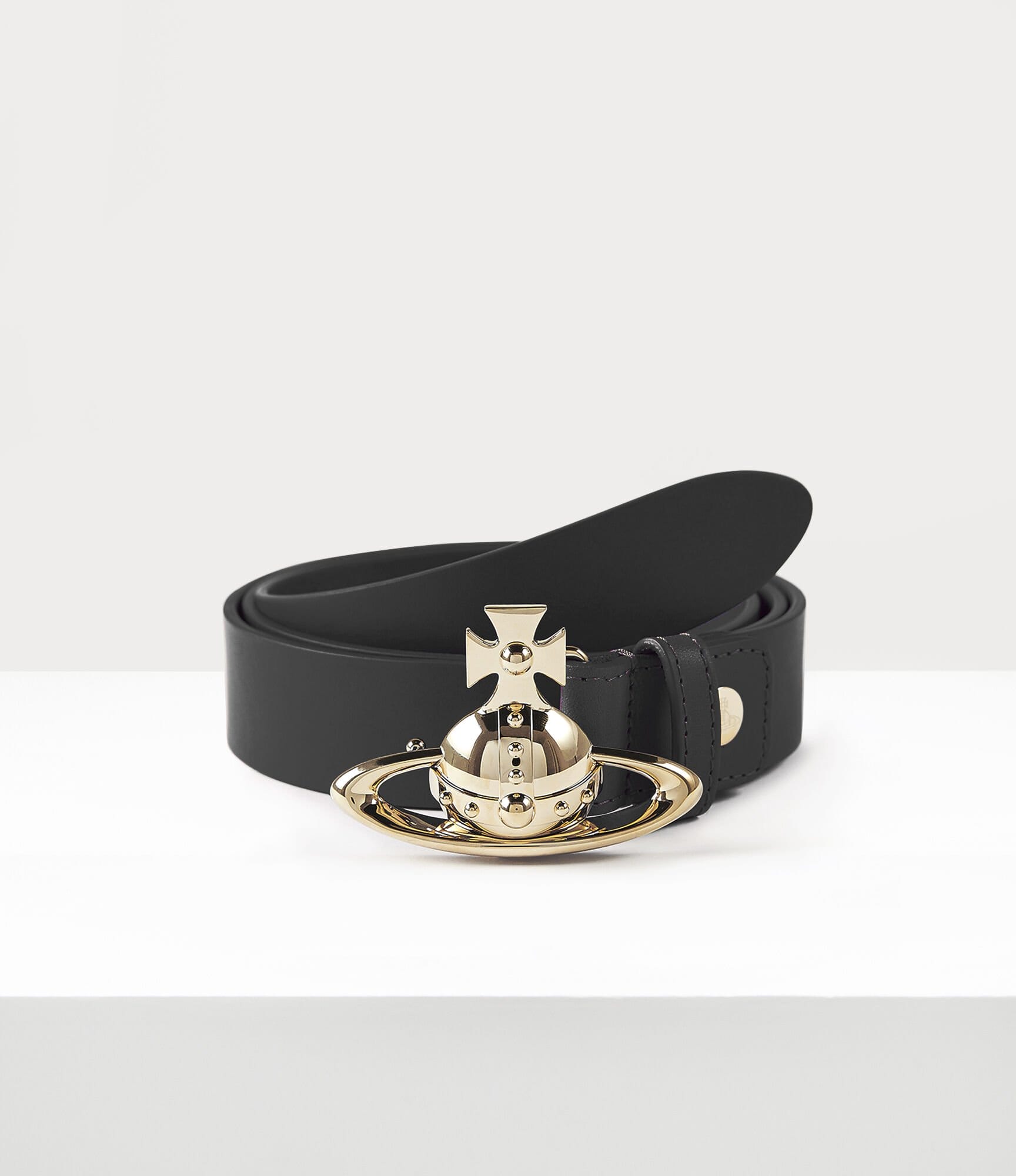 Vivienne Westwood Orb Buckle Gold Belt Black