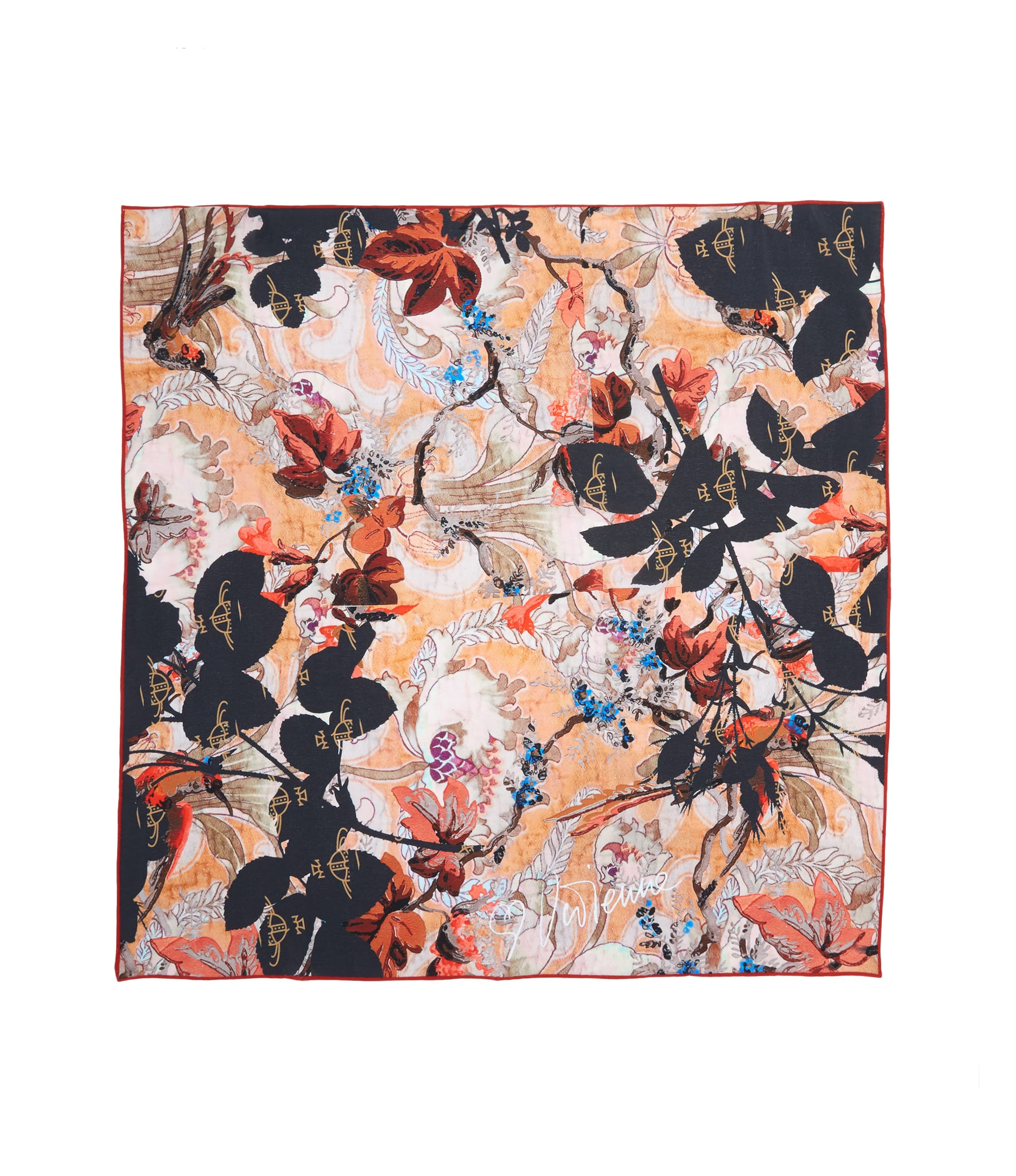 Vivienne Westwood Apricot Lily Crepe De Chine Scarf