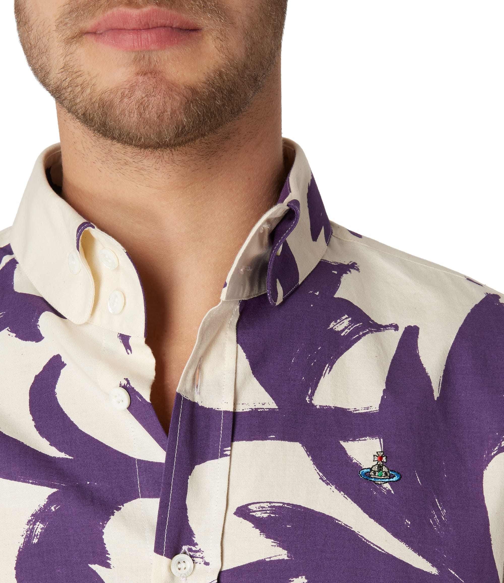 Vivienne Westwood Two Button Krall Shirt Purple Leaves